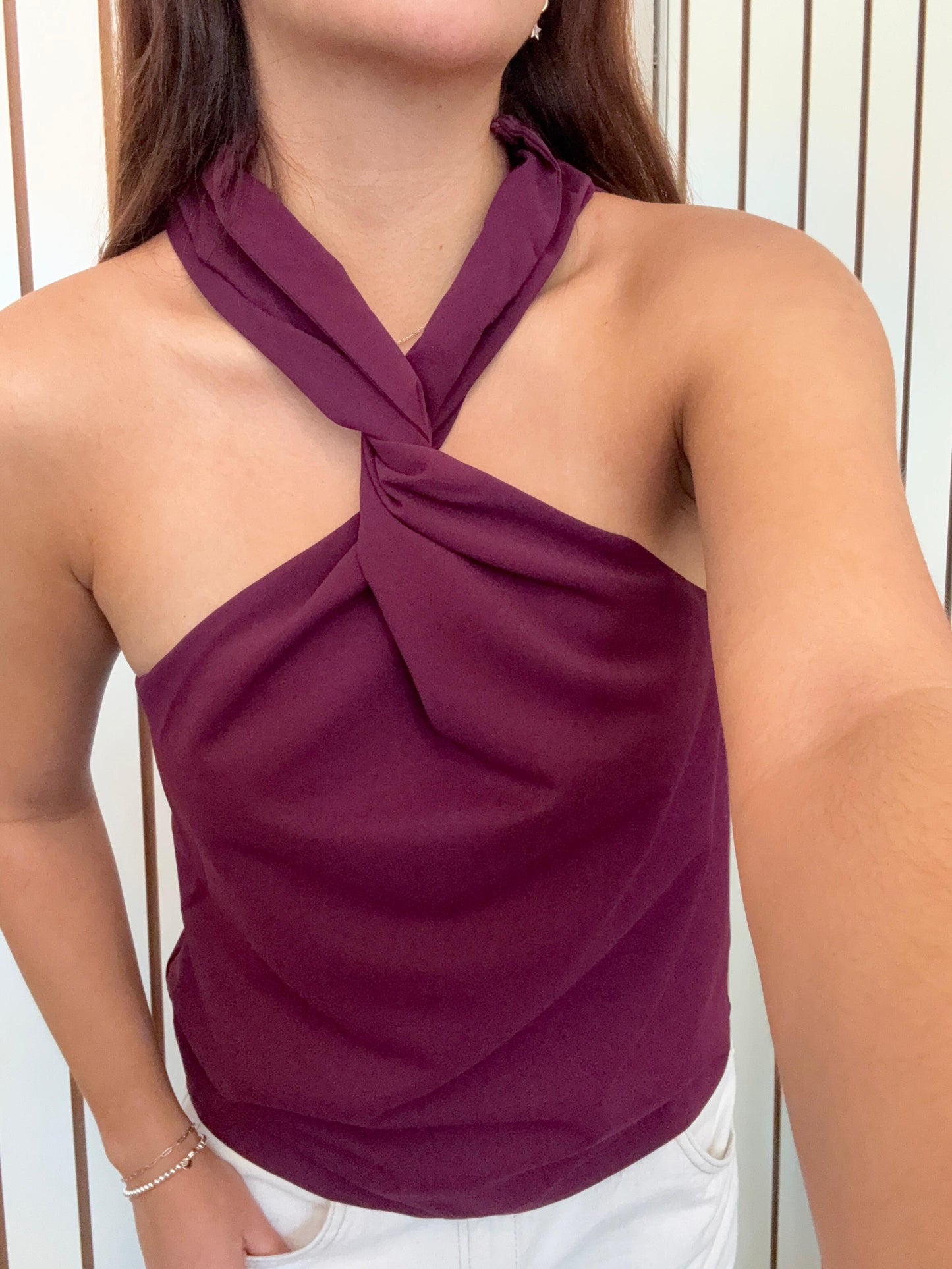 LEAH CROSS HALTER TOP